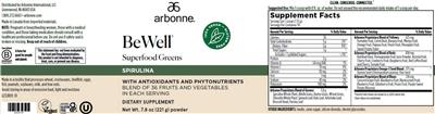 BeWell Superfood Greens Spirulina label