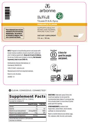 BeWell Vitamin D3 & K2 Spray Pineapple Flavor label