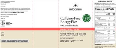 Caffeine-Free EnergyFizz Mango Peach Flavor label