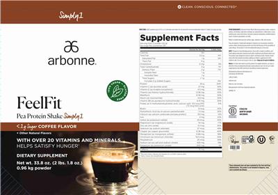 FeelFit Pea Protein Shake Simply1 Coffee Flavor label
