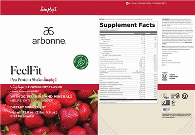 FeelFit Pea Protein Shake Simply1 Strawberry Flavor label