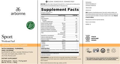 Sport Workout Fuel Orange Pineapple Flavor label
