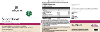 SuperBoost Antioxidant Shot label