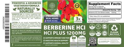 Berberine HCl Plus 1200 mg label