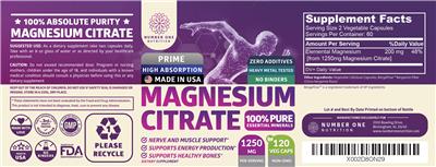 Magnesium Citrate 1250 mg label