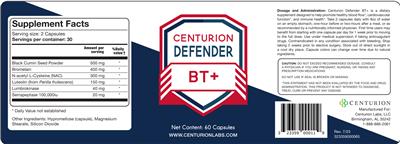 Centurion Defender BT+ label