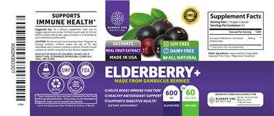 Elderberry+ 600 mg label