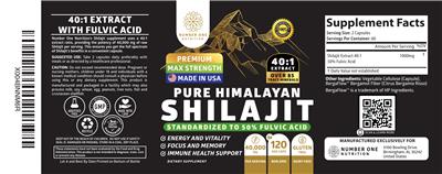 Pure Himalayan Shilajit 40,000 mg label
