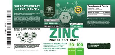 Zinc 50 mg label