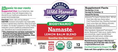 Biodynamic Namaste Lemon Balm Blend label