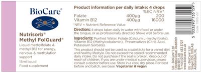 Nutrisorb Methyl FolGuard label