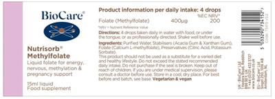 Nutrisorb Methylfolate label