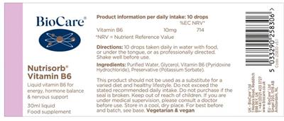 Nutrisorb Vitamin B6 label