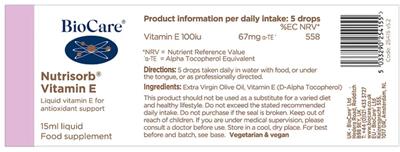 Nutrisorb Vitamin E label