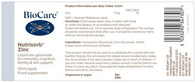 Nutrisorb Zinc label