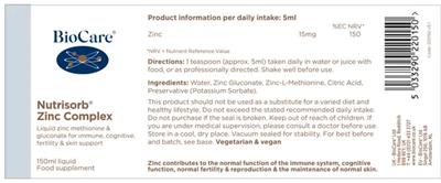 Nutrisorb Zinc Complex label