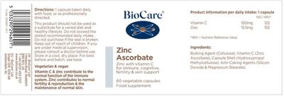 Zinc Ascorbate label