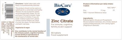 Zinc Citrate label