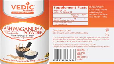 Ashwagandha Powder label