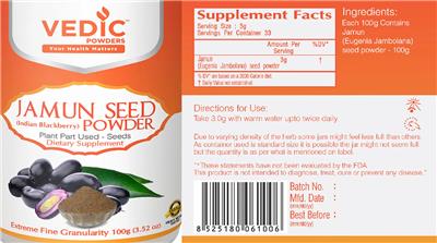 Jamun Seed Powder label
