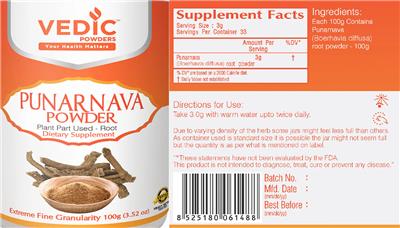 Punarnava Powder label
