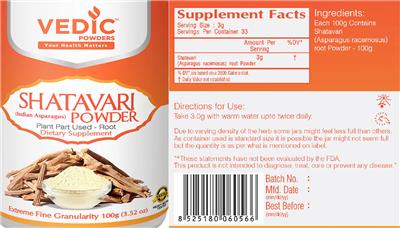 Shatavari Powder label
