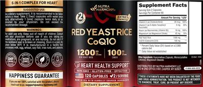 Red Yeast Rice 1200 mg CoQ10 100 mg label