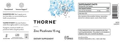 Zinc Picolinate 15 mg label