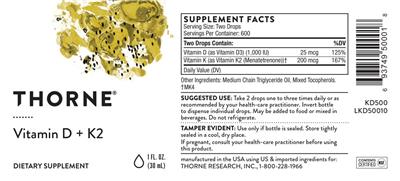 Vitamin D + K2 label