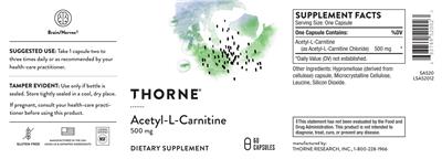 Acetyl-L-Carnitine 500 mg label