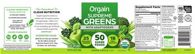 Supreme Greens with Adaptogens Green Apple Flavored label