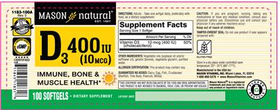 D3 400 IU (10 mcg) label