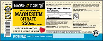 Fast Absorption Magnesium Citrate 250 mg label