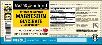 Optimum Absorption Magnesium Glycinate with BioPerine label