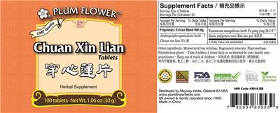 Chuan Xin Lian Tablets label