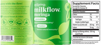 MilkFlow Moringa Gummies Green Apple Flavor label