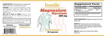 Magnesium Glycinate 400 mg label