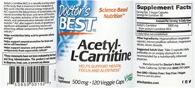 Acetyl-L-Carnitine 500 mg label