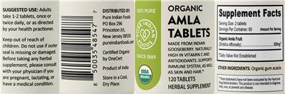 Organic Amla Tablets label