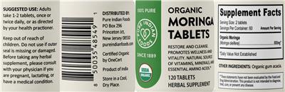 Organic Moringa Tablets label