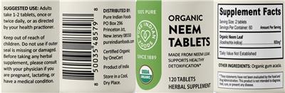 Organic Neem Tablets label