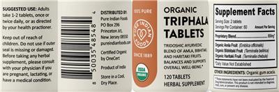 Organic Triphala Tablets label