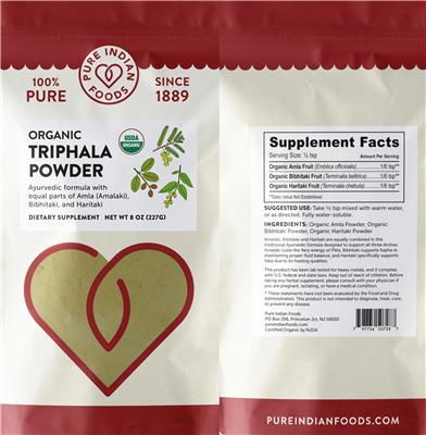 Organic Triphala Powder label