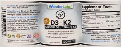 D3+K2 5,000 IU D3 / 120 mcg K2 label