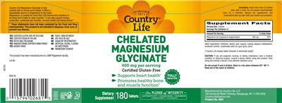 Chelated Magnesium Glycinate 400 mg label