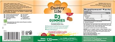 D3 Gummies 25 mcg (1,000 IU) label