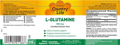 L-Glutamine 500 mg label