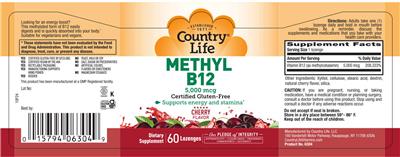 Methyl B12 5,000 mcg Cherry Flavor label