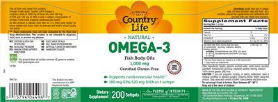 Natural Omega-3 Fish Body Oils 1,000 mg label