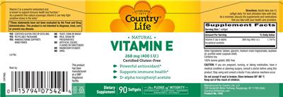 Natural Vitamin E 268 (400 IU) label